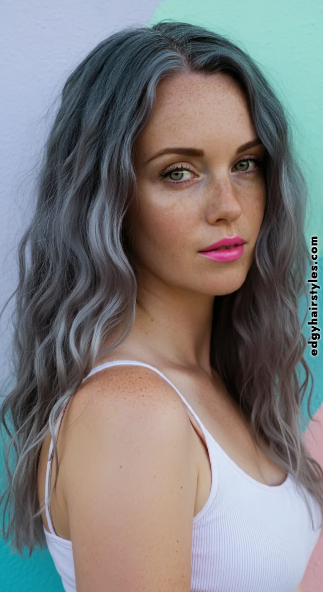 2. Ash Gray Waves | Balayage Transition To Grey Hair - Gray Hair Balayage
