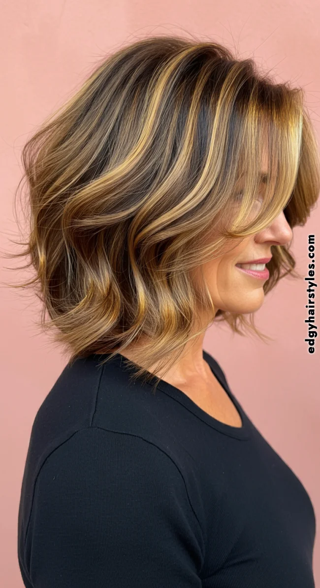 6. Wavy Layered Bob | Layered Bob Hairstyles For Women Over 50 With Fine Hair