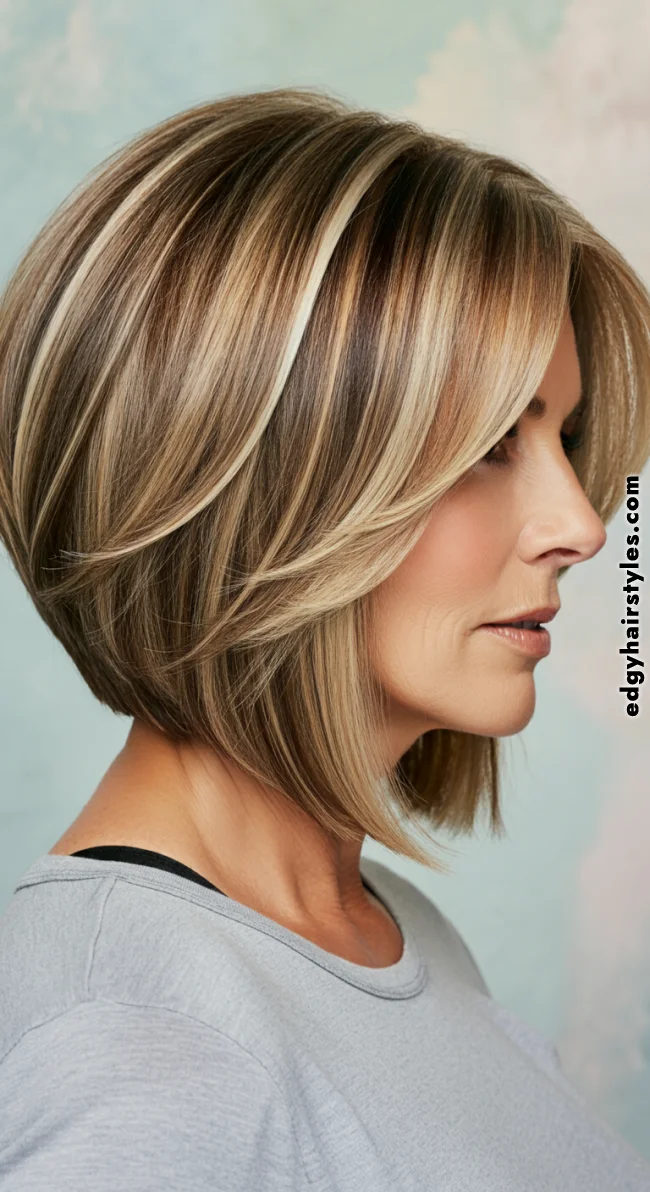 10. Layered Bob with Face-Framing Highlights | Layered Bob Hairstyles For Women Over 50 With Fine Hair