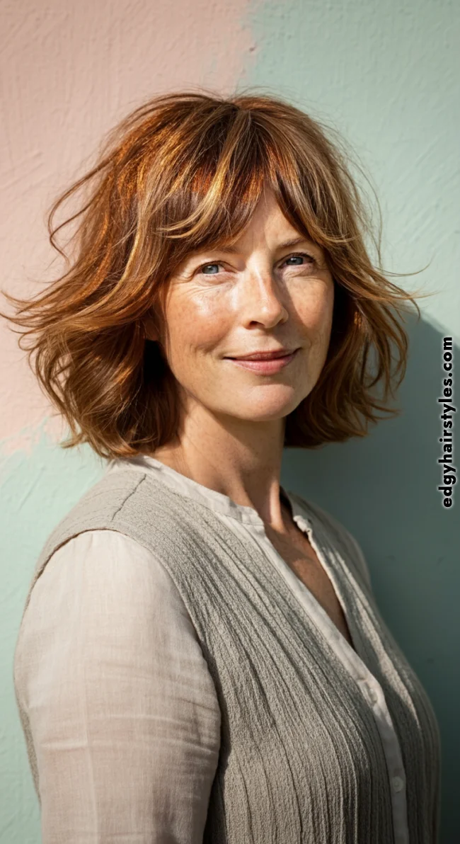 4. Layered Bob with Bangs | Layered Bob Hairstyles For Women Over 50 With Fine Hair