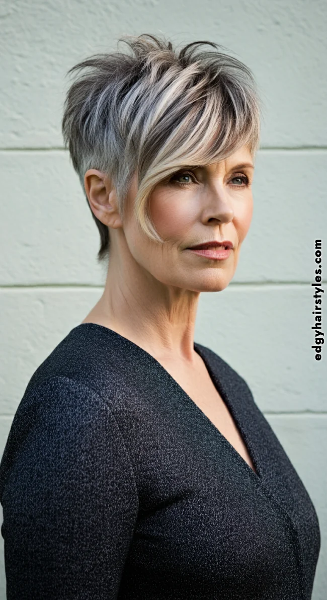 4. Pixie with Long Bangs | Pixie Hairstyles For Women Over 50: Timeless And Trendy Styles