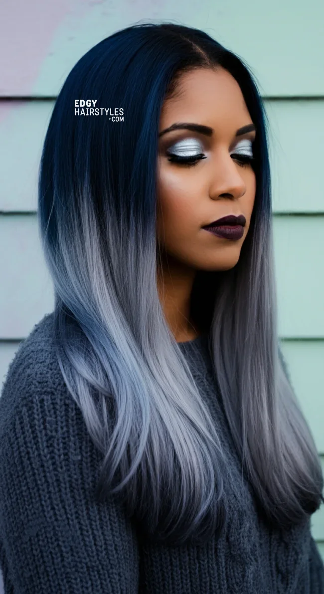 4. Midnight Blue to Slate Grey Ombre | 10 Majestic Ombre Winter Hair Colors Not To Miss