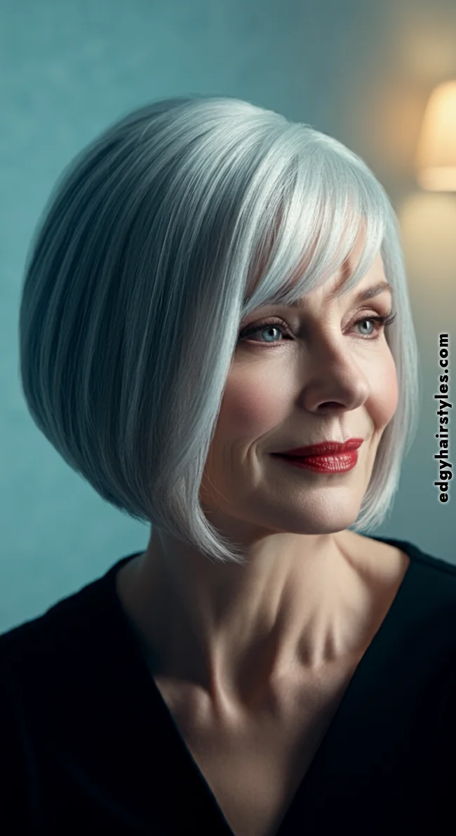 7. Silver Fringe Bob | Over 50: Fringe Layered Bob For Fine Hair