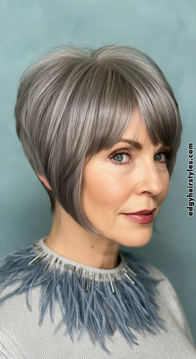 6. Bob with Feathered Fringe | Over 50: Fringe Layered Bob For Fine Hair