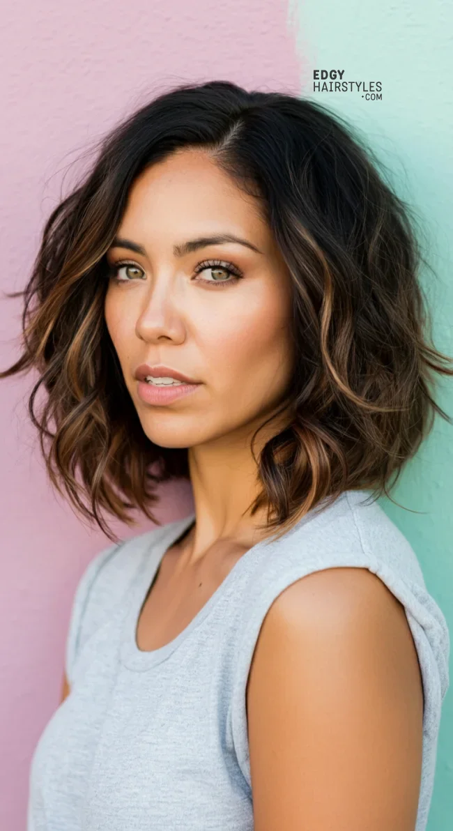 4. Wavy Lob with Highlights | 8 Unique Latina Hairstyles That Radiate Confidence