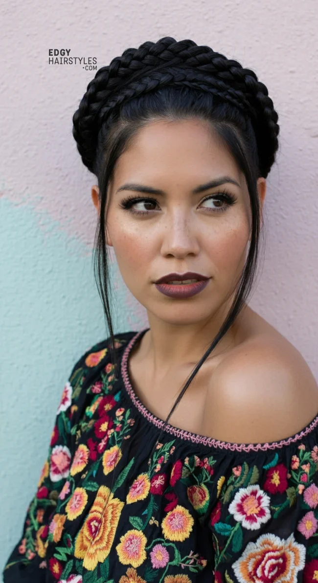 3. Long Braided Crown | 8 Unique Latina Hairstyles That Radiate Confidence