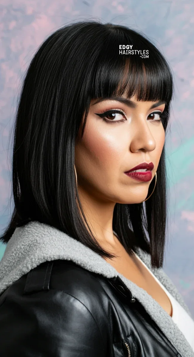 5. Full Bangs with Straight Hair | 8 Unique Latina Hairstyles That Radiate Confidence