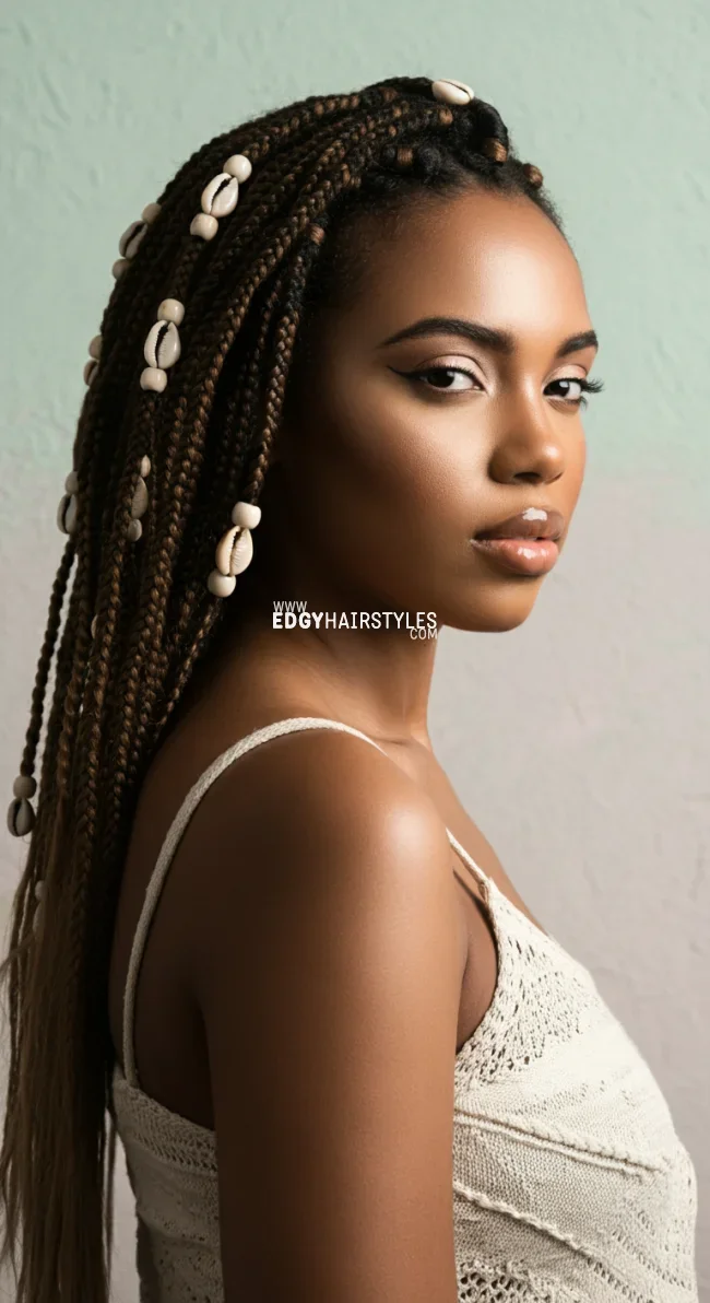 3. Tribal Braids With Cowrie Shell Beads | 10 Enchanting Braids With Beads Hairstyles