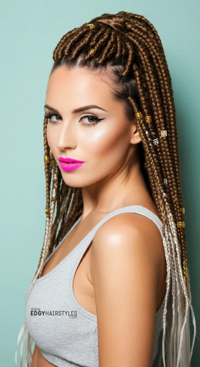 2. Box Braids With Metallic Beads | 10 Enchanting Braids With Beads Hairstyles