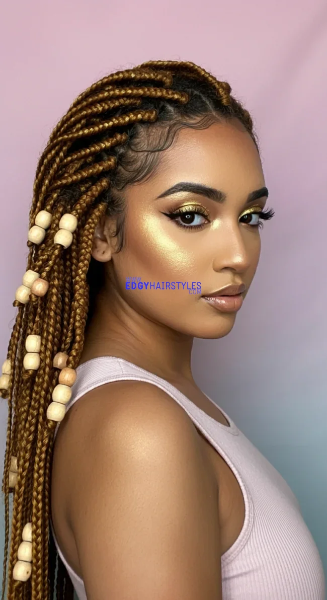 7. Crochet Braids With Wooden and Metallic Beads | 10 Enchanting Braids With Beads Hairstyles