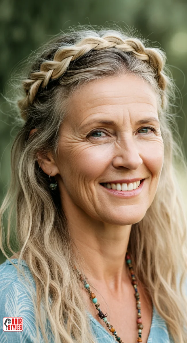 7. Bohemian Braided Crown | 10 Long Hairstyles For Women Over 50